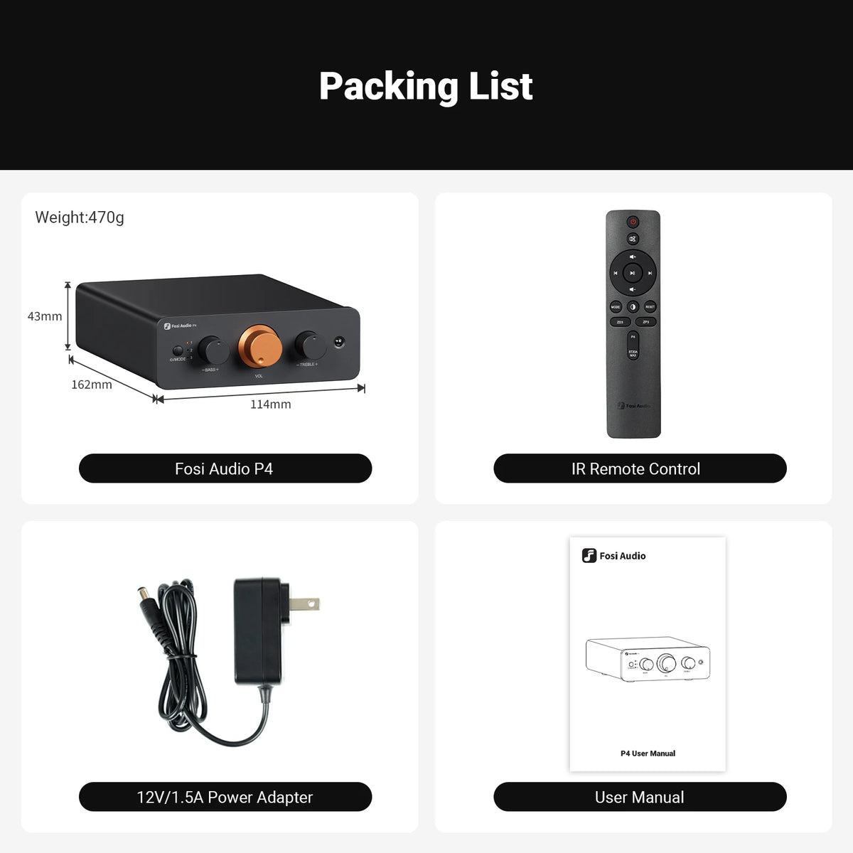Fosi Audio P4 HiFi Preamplifier: 3 RCA Inputs, EQ/Bypass, Swappable Op-Amps, Treble & Bass Tone Control For Audiophile Systems