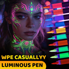 10 Colors UV Glow Face Body Paint Markers,Neon Glow in The Dark Under Black Light,Non-Toxic Washable Body Painting Pen for Party