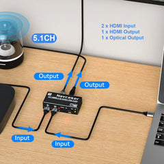 4K HDMI Switcher Audio Extractor 2 in 1 Out Selector with R/L Toslink SPDIF COAXIAL Audio out HDMI ARC Audio Switch 2x1 Adapter