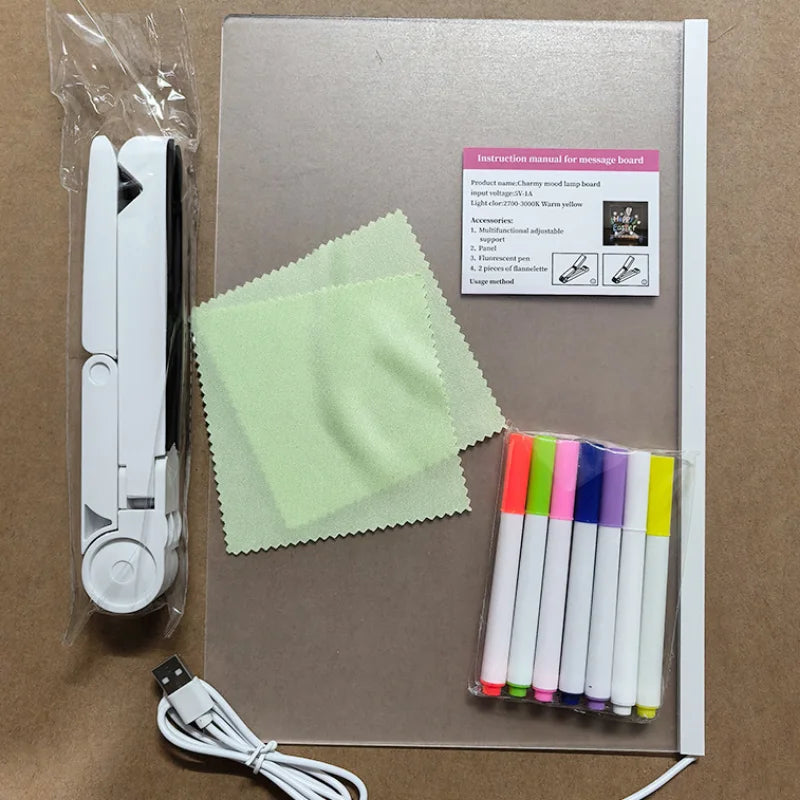 Light Up Acrylic Message Board Rewritable DIY Children's Glowing Drawing Board Message Lamp With 7 Colorful Pens 2026 New
