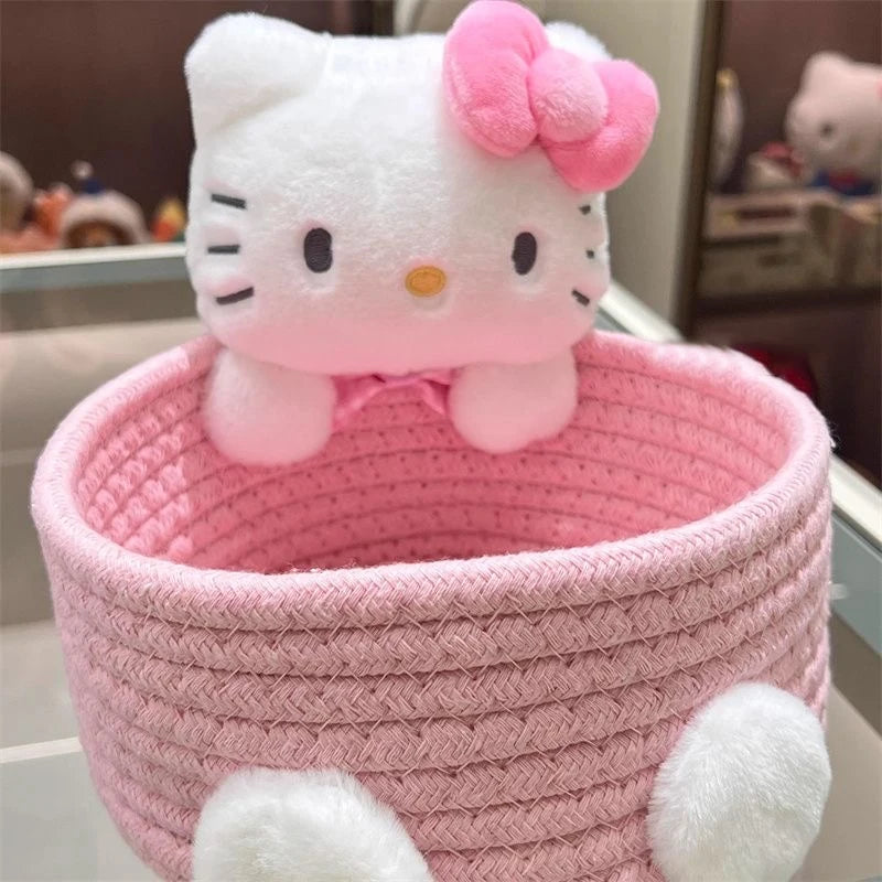 Japanese Kawaii Hello Kitty Storage Basket Cute Harajuku Charm Cosmetics Toys Storage Box Bedroom Decoration Birthday Gift Pink