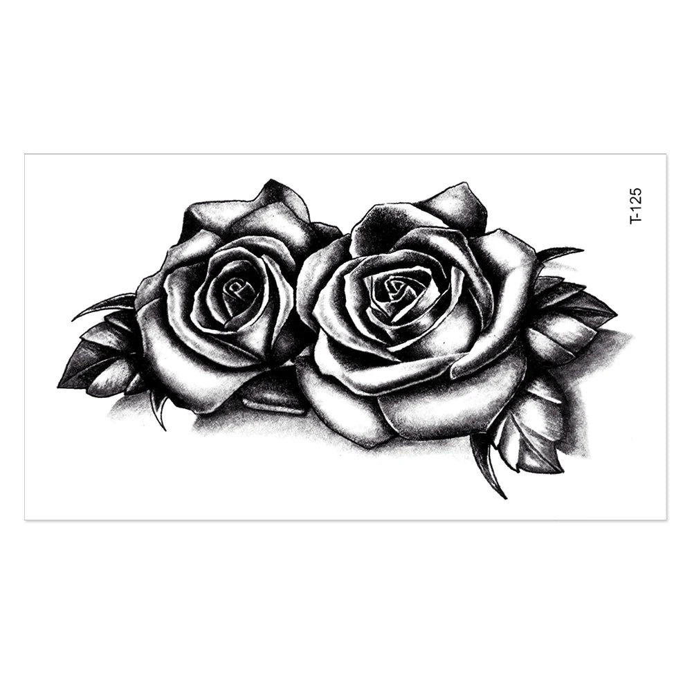 Waterproof Double Rose Temporary Tattoo Sticker Flower Rose Flash Sexy Fake Black Rose Tattoos Body Art Arm Fake Sleeve Tattoo
