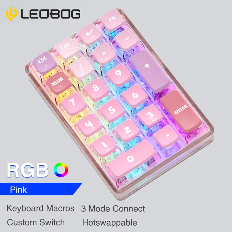 LEOBOG K21 Number Pad Mechanical Numeric Keypad Bluetooth 21 Key Transparent Photoshop Accounting Numpad Esports Gaming Keyboard