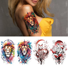 Colorful Lion King Rose Fake Women Tattoo Waterproof Temporary Sticker Flash Animal Fox Skull Arm Art Beauty Totem Sexy Paint