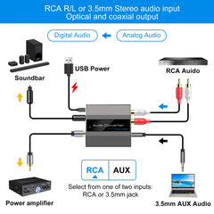 Analogue to Digital Audio Converter Analogue Digital Converter R/L RCA 3.5 mm AUX to Digital Coaxial Toslink Optical AD Converte