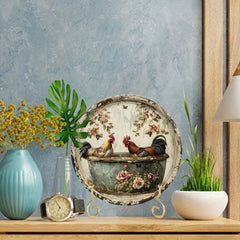 Charming Chicken Theme Wreath Sign 8x8 Inches Perfect for Adding a Rustic Touch to Your Bathroom Home Cafe or Apartment Decor