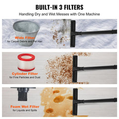 VEVOR Stainless Steel Wet Dry Shop Vacuum, 5.3 Gallon 6 Peak HP Wet/Dry Vac, Powerful Suction with Blower Function w/Attachment