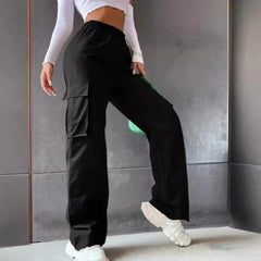 Fashion Women Baggy Joggers Pants Casual Communte Female Chic Straight Cargo Pant Elastic High Waist Elegant Oversized Trousers