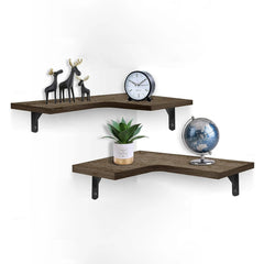 Corner Floating Shelves Wall Mounted Rustic Wood Wall Storage Shelves for Bedroom Living Room Bathroom Kitchen Office Decorative