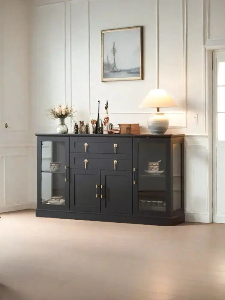 Accent Buffet Cabinet with 2 Glass Doors,Credenza with Two Drawers and Adjustable and Shelves, home decor and accessories ,Black