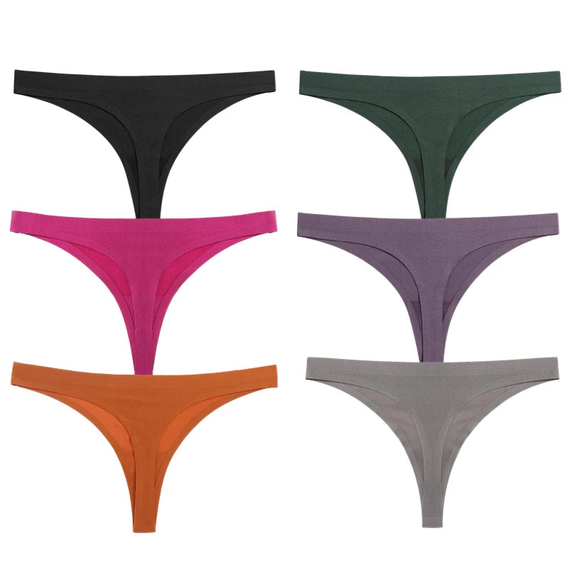 Giczi 6PCS/Set Women's Panties Seamless Female Thongs Cozy Silk Satin Underwear Sexy Lingerie Simple Sports Breathable G-Strings