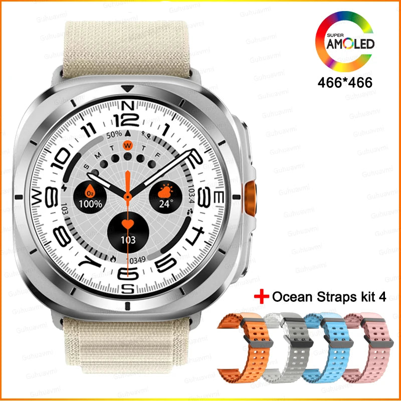 For Samsung New Galaxy Watch 7 Ultra GPS Trackr NFC Smart Watch Men Custom Dial 460*460 AMOLED Bluetooth call Sport Smartwatchs