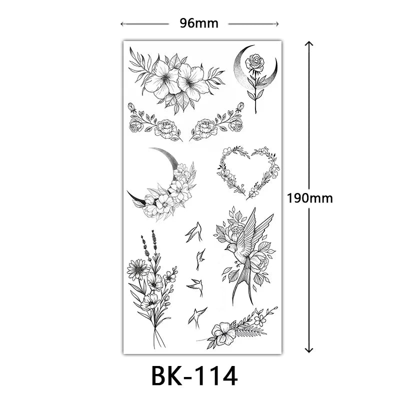 Black Large Flower False Tattoo Sticker For Women Rose Peony Temporary DIY Water Transfer Tattoos Girls Hand back Body Art