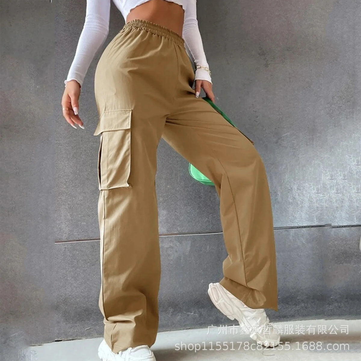 Fashion Women Baggy Joggers Pants Casual Communte Female Chic Straight Cargo Pant Elastic High Waist Elegant Oversized Trousers